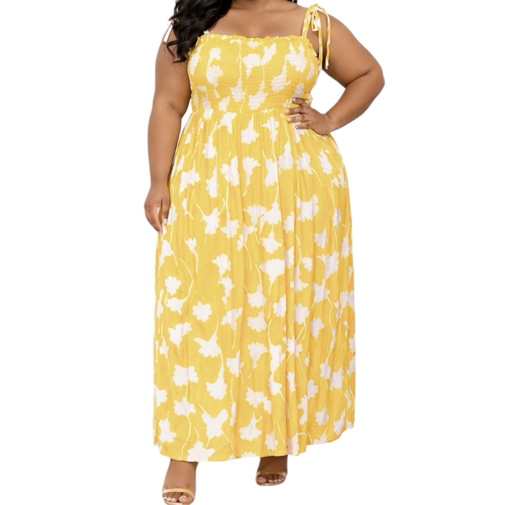 DVF DIANE von FURSTENBERG Yellow & White Maxi Sundress sz XXL Ginkgo Leaf Flowy